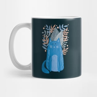 Cat and foliage - pastel autumn with dark background Mug